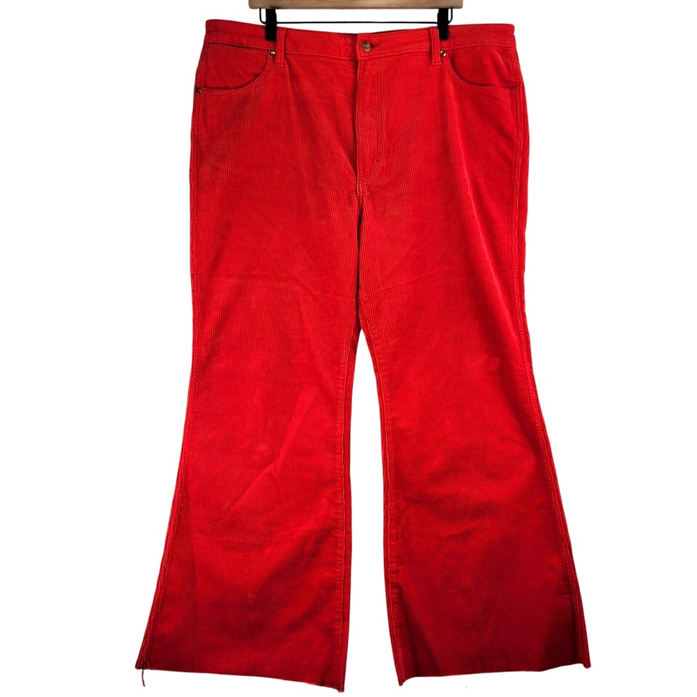 VTG Wrangler Red Corduroy Flare Bell Bottom‎ Pants Women 40 High Rise Raw Hem